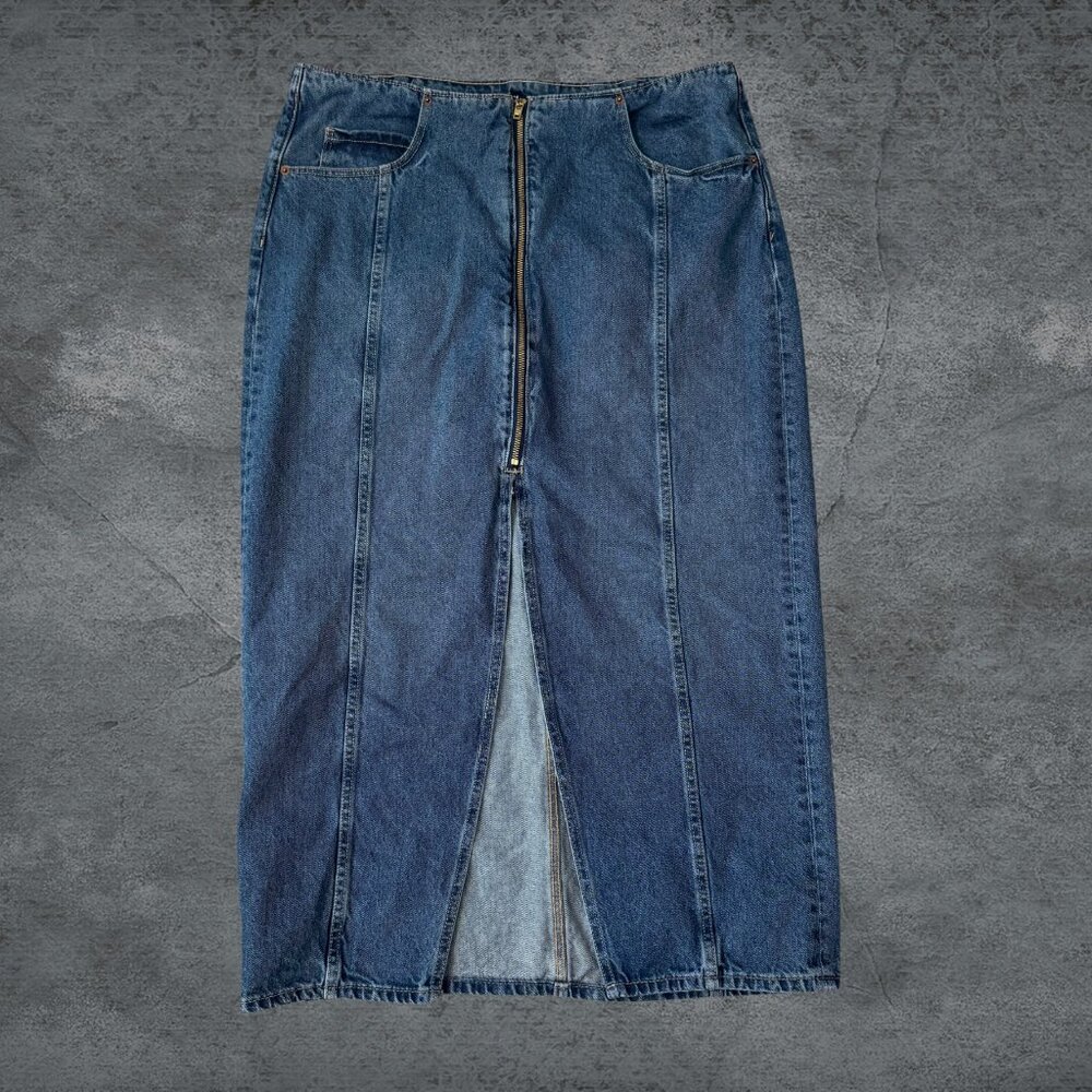 Old Navy Mid Rise Slit Maxi Skirt Solid Zipper Women's Jeans Size 14